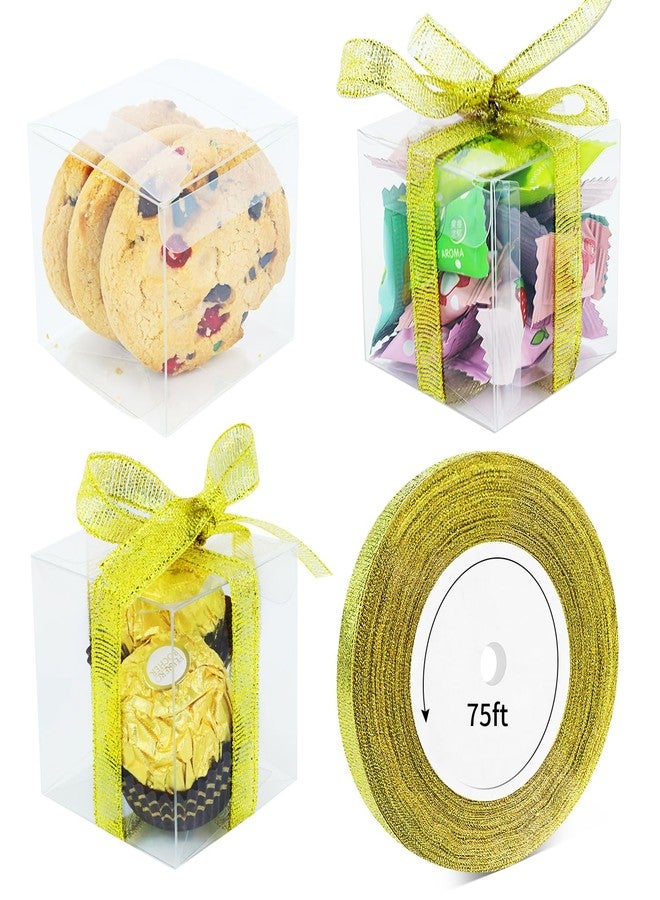 Quadafy 50 Pack Clear Candy Boxes, 2x2x2 Inches Favor Boxes, Transparent Plastic Gift Box With Ribbon, Clear Favor Boxes for Treats, Party Favors - Image 1